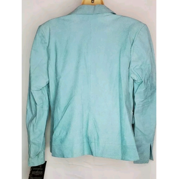 NWT Women Pamela McCoy Mint Green Leather Jacket with Pockets and Button Size M - Picture 5 of 12